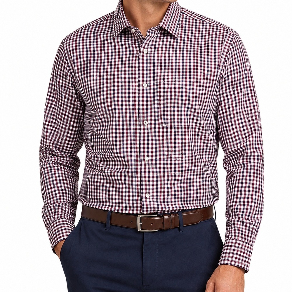Bristol & Bull Purple Navy Gingham Check Button Down Shirt Men's Large
